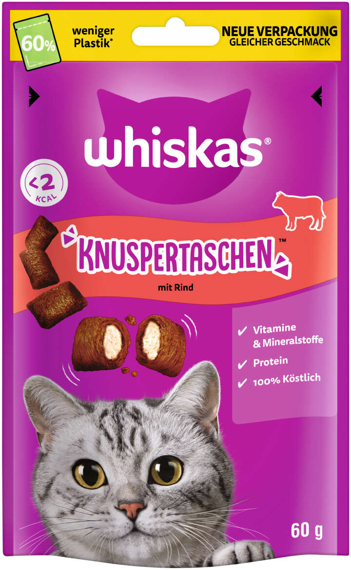 whiskas Katzenleckerli Knuspertaschen mit Rind